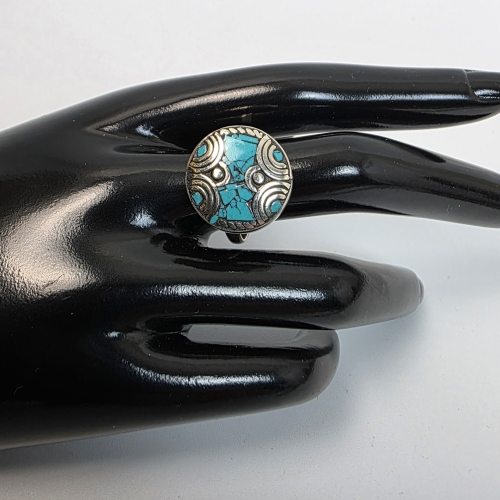 Tibetan Handmade Turquoise Gemstone Ring Size 8.5 Boho Style #889‎